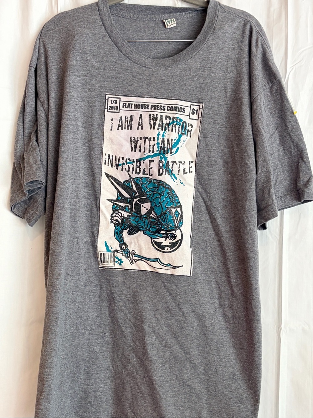 Unbranded Gray Graphic Tee with Teal Combat Print